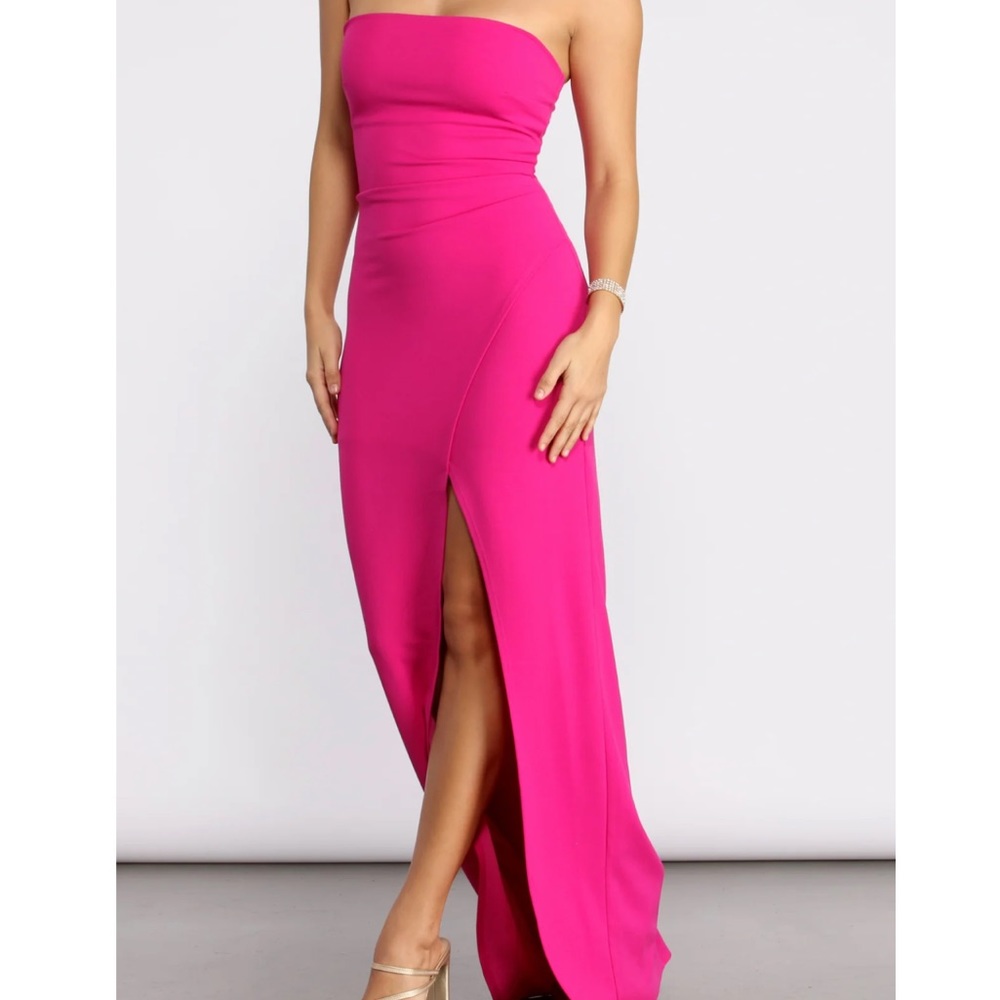 Windsor April Front Slit Strapless Crepe Dress
